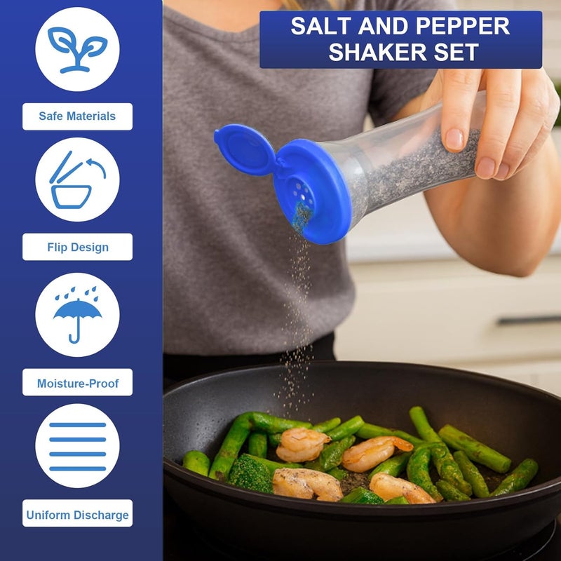 CEILUPY Set of 2 Clear Salt and Pepper Shakers, Plastic Spice Jars with Colorful Lids, Leakproof Moisture-Proof for Home Kitchen Restaurant, Camping, Travel, Picnic (Blue) - Image 2